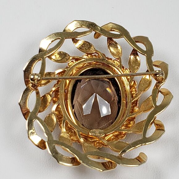 Danecraft 1960's Signed 1/20  12 K G.F. Mid Century Oval Smokey Topaz Brooch - Picture 16 of 16
